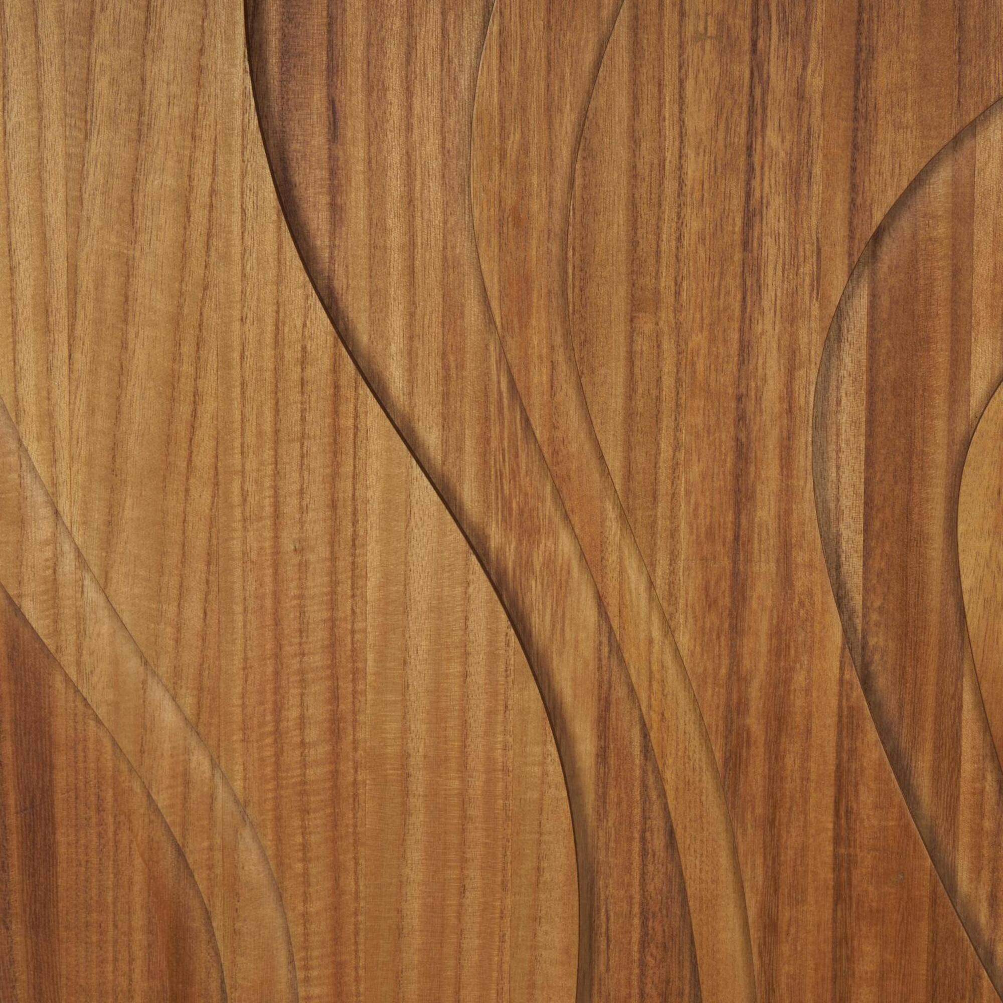 Brown Wooden Abstract Wavy Carved Wall Décor Set